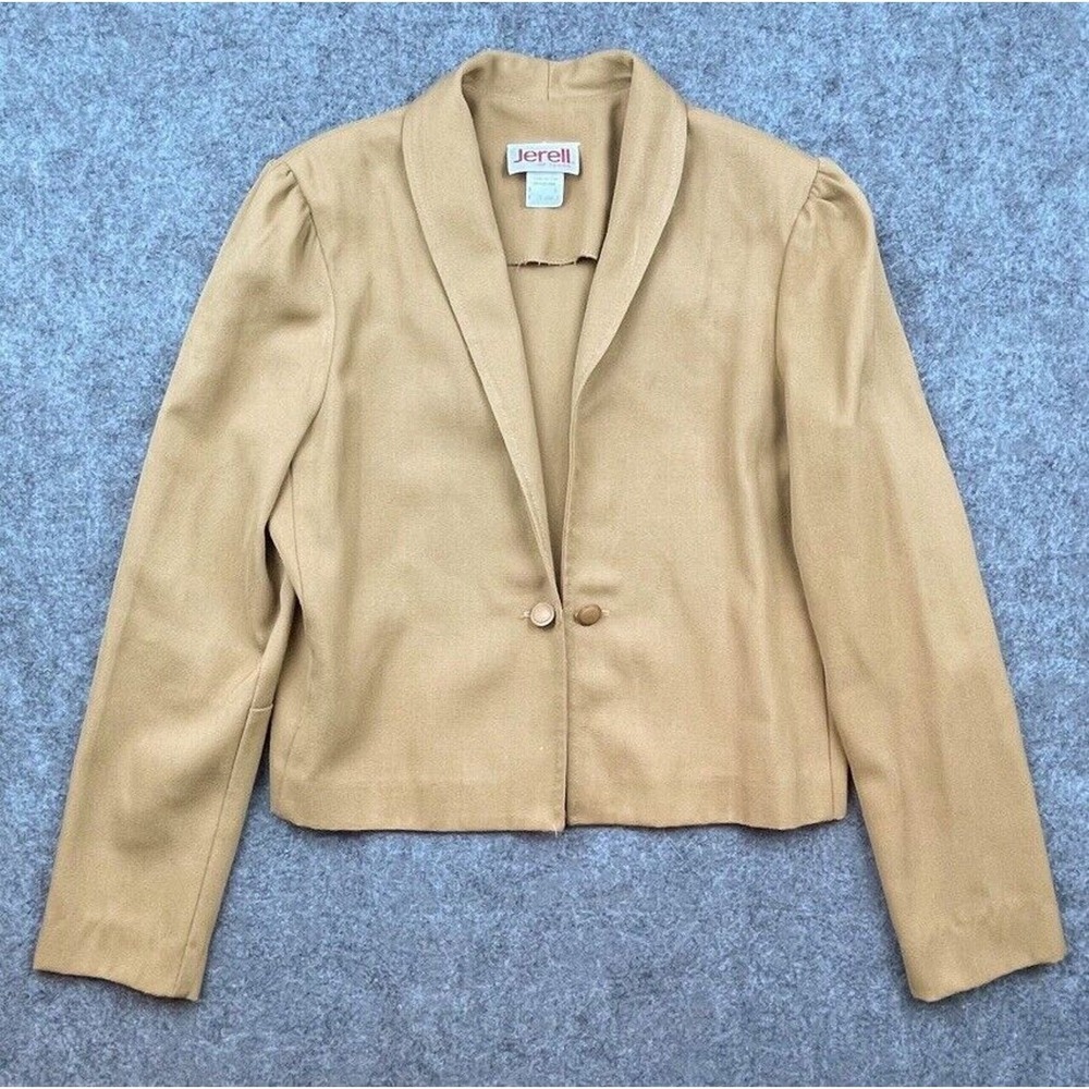 Vintage Jerell of Texas Blazer Womens Small Camel Cropped Chain Button Career